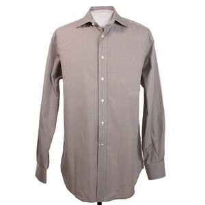 Etro Milano‎ Mens 42 16.5 Brown Check Geometric LS Button Front Shirt ITALY